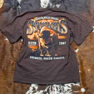 Y2K Sturgis Black Hills Rally Biker T-Shirt with Buffalo Graphic Western Moto M